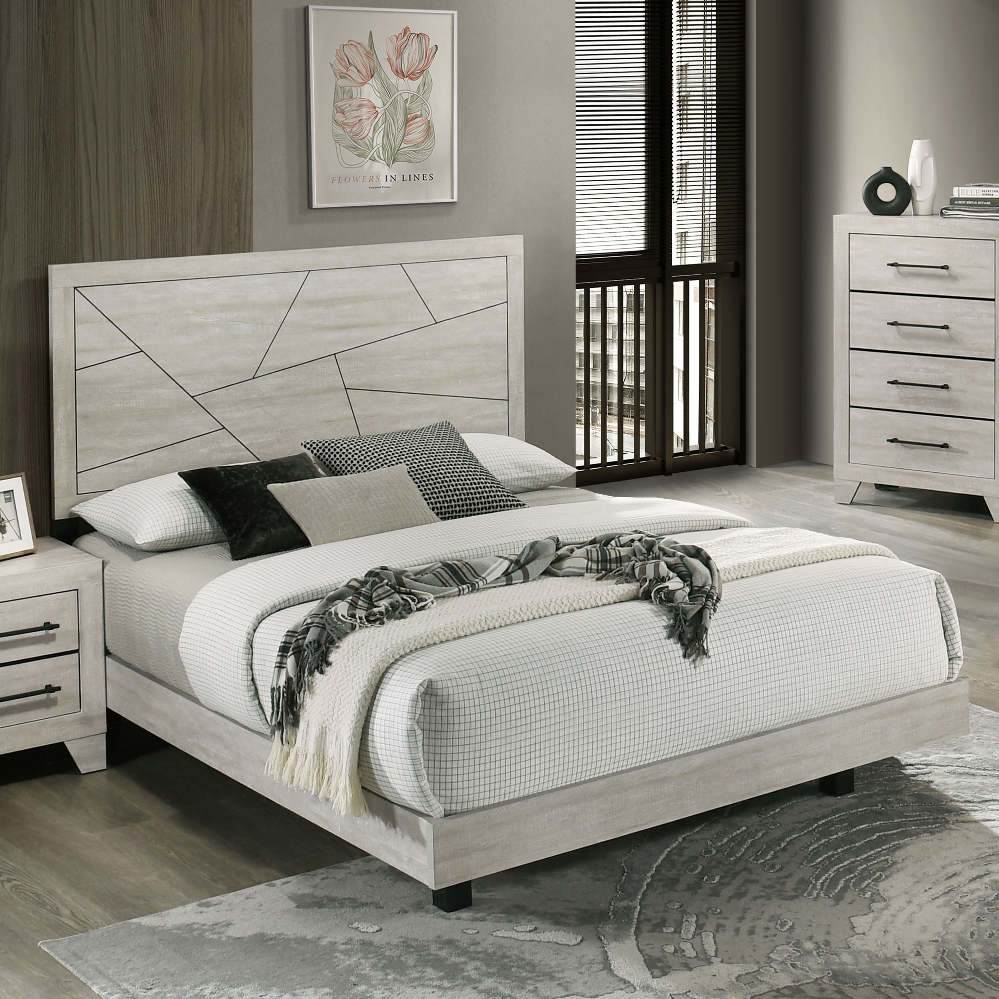 Furniture of America Imana Modern Light Grey Wood Panel Bed