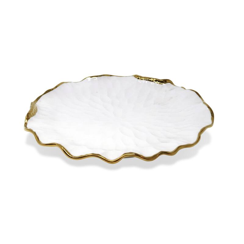 Set of 4 New Bone China Plates with Gold Scalloped Edge
