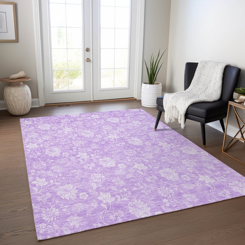 Machine Washable Indoor/ Outdoor Chantille Casual Floral Farmhouse Rug - Lilac - 10' x 14'