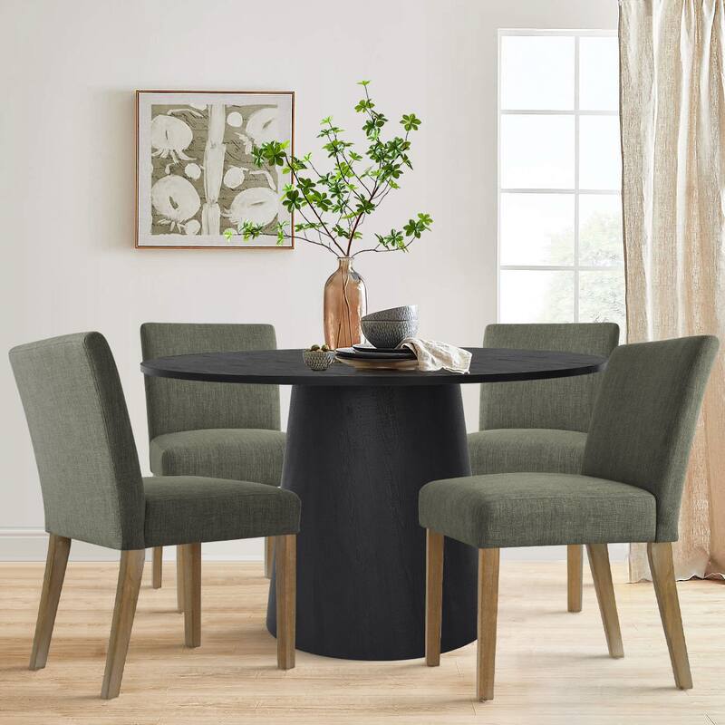 Round 46" Pedestal Dining Table Set with Upholstered Chairs for 4 - Green