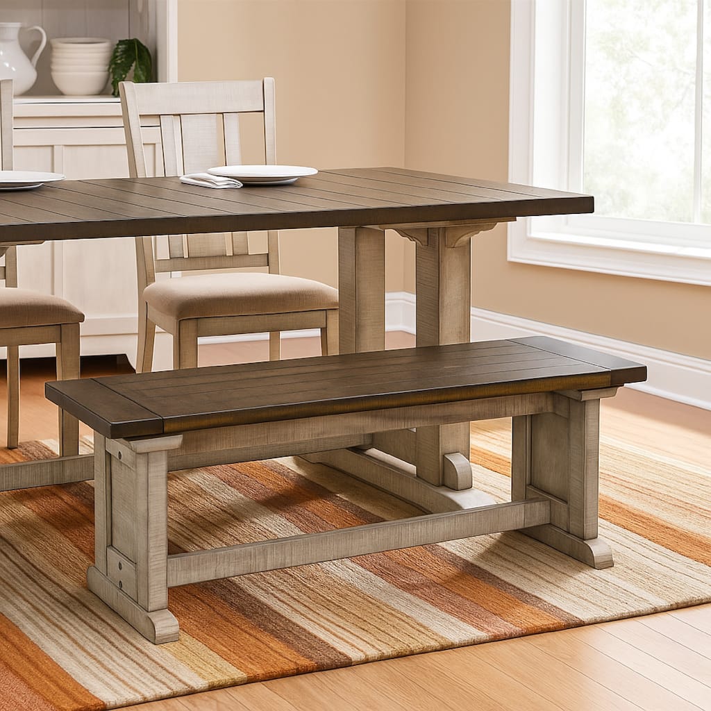 Camie Side Dining Bench, Plank Dark Brown Gray Mahogany Wood 48 Inch