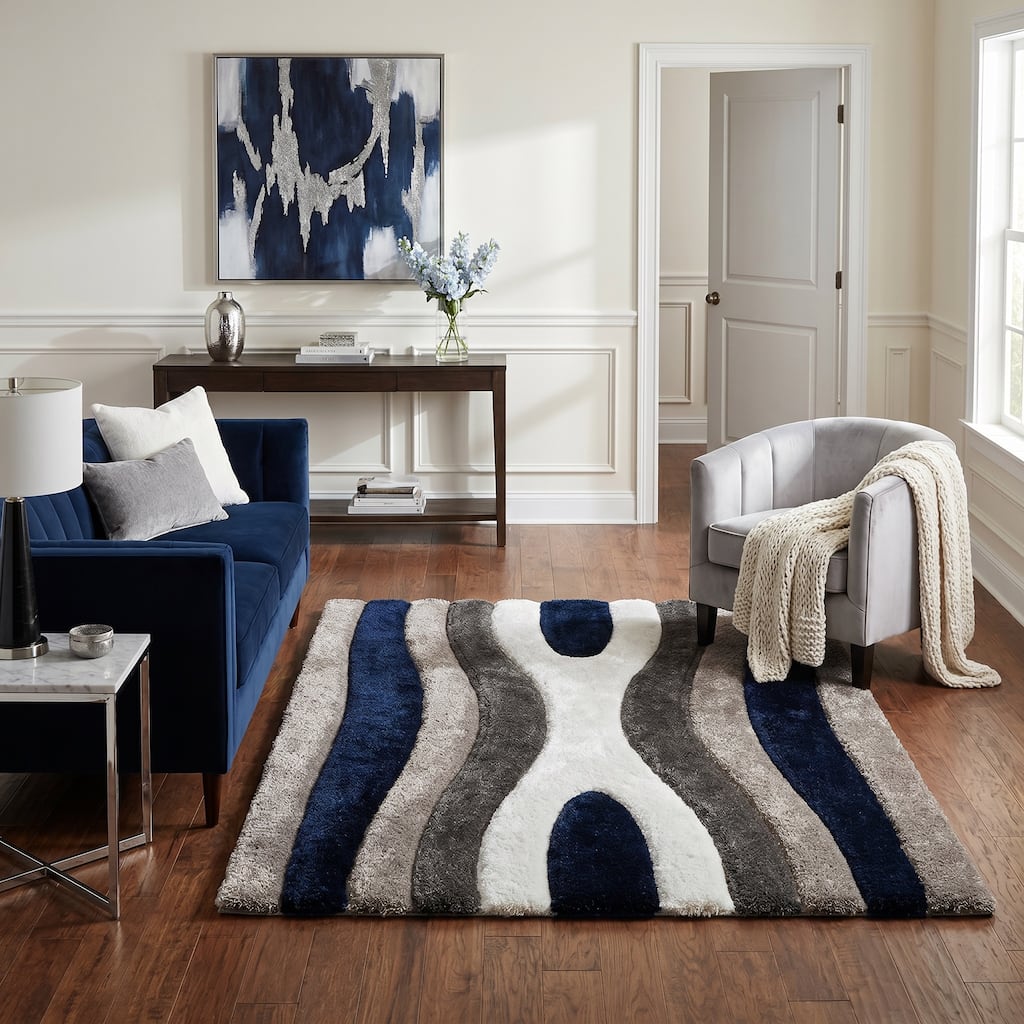 MDA Rugs Mateos Shag Abstract Stripe Designed Area Rug