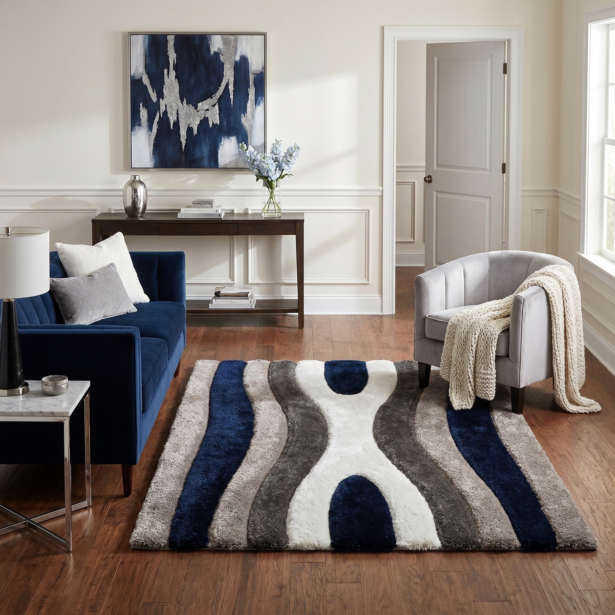 MDA Rugs Mateos Shag Abstract Stripe Designed Area Rug
