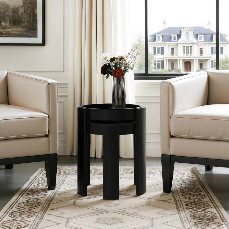 Black Nesting Side Tables Set of 2, Round MDF End Tables for Living Room