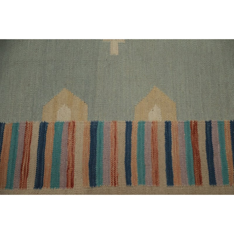Hand Woven Oriental 100% Wool Carpet Southwestern Tribal Multi-Colored Kilim Area Rug - 8' 4'' X 5' 10''