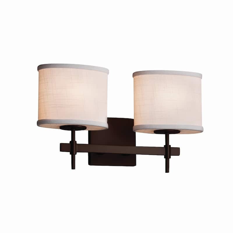 Justice Design Textile Union 2-light Dark Bronze Bath Bar, White Oval Shade - Dark Bronze