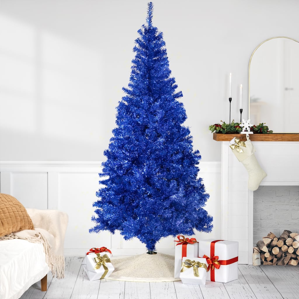 Artificial Tinsel Christmas Tree - 7' - Blue - Unlit - 7 Foot