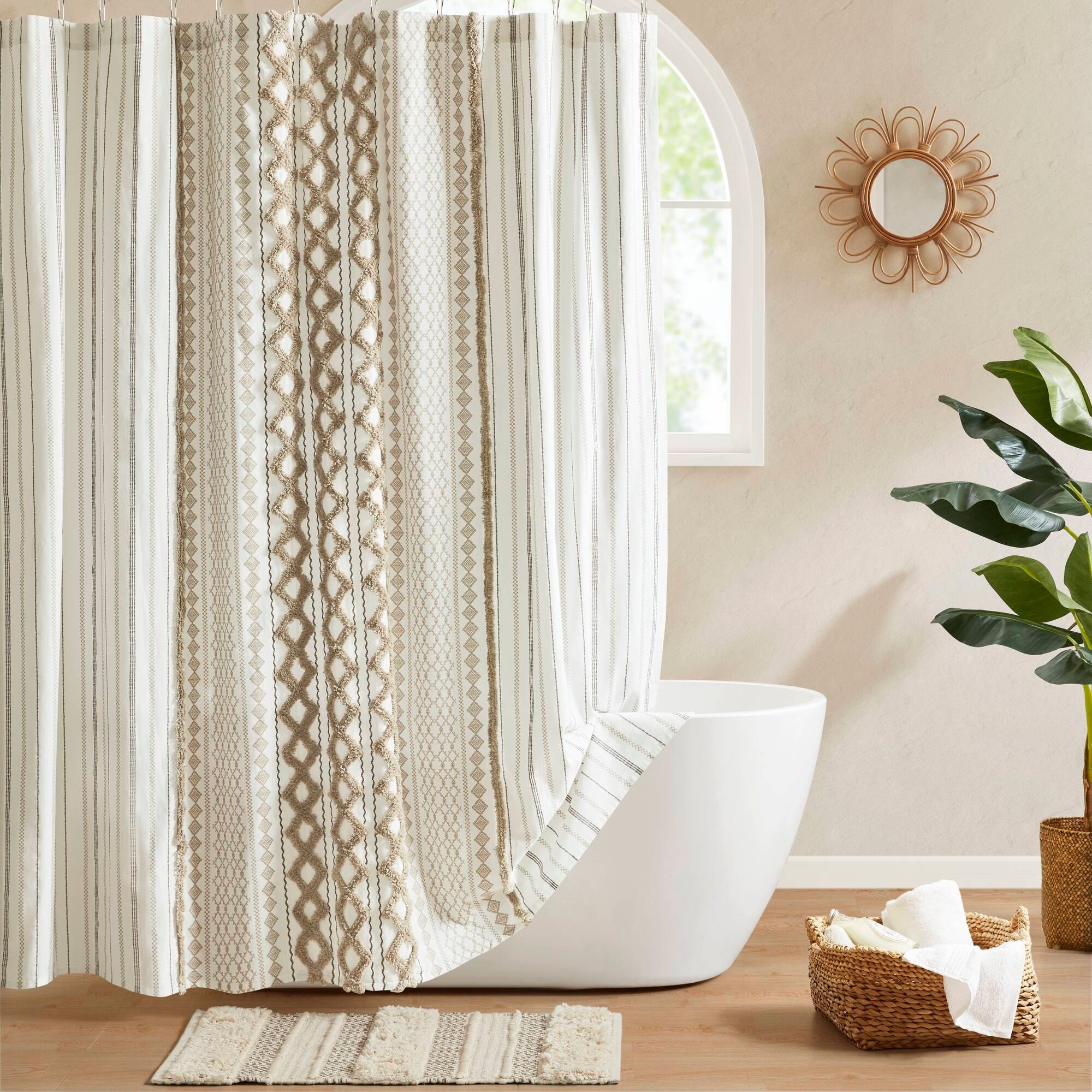 INK+IVY Imani Cotton Printed Shower Curtain with Chenille