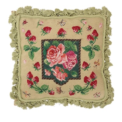 17" x 17" Red Strawberries Needlepoint Pillow