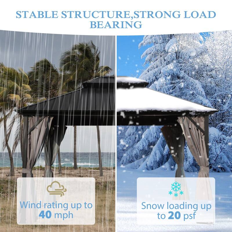 VEIKOUS Aluminum Double Hardtop Gazebo Pergola for Patio, Lawn, and Garden with Removable Netting