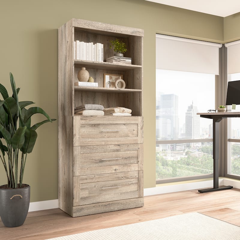 Bestar Pur 36W Closet Organizer with Drawers and Shelving - Rustic Brown