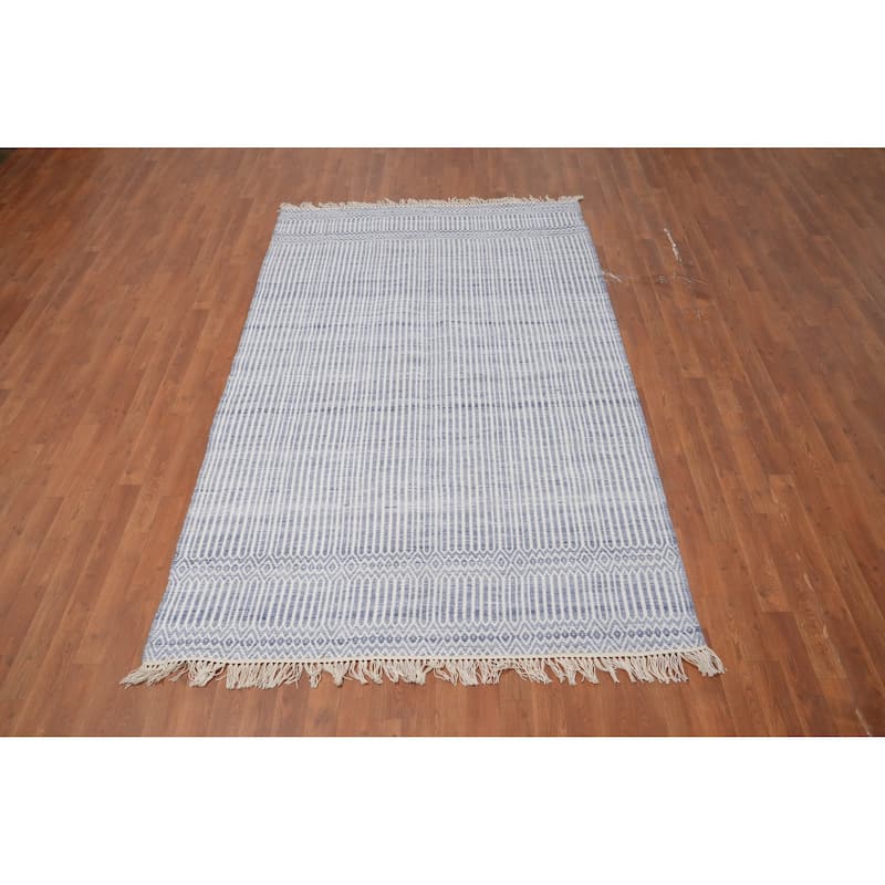 Hand Woven Oriental 100% Wool Carpet Traditional Geometric Multi-Colored Durrie-Kilim Area Rug - 8' 1'' X 5' 0''