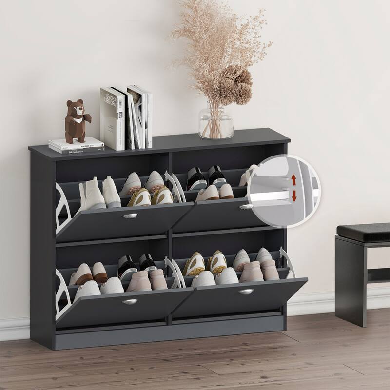 Retro Slim Narrow Shoe Cabinet with 4 Flip-Top Drawers for Entryway and Bedroom