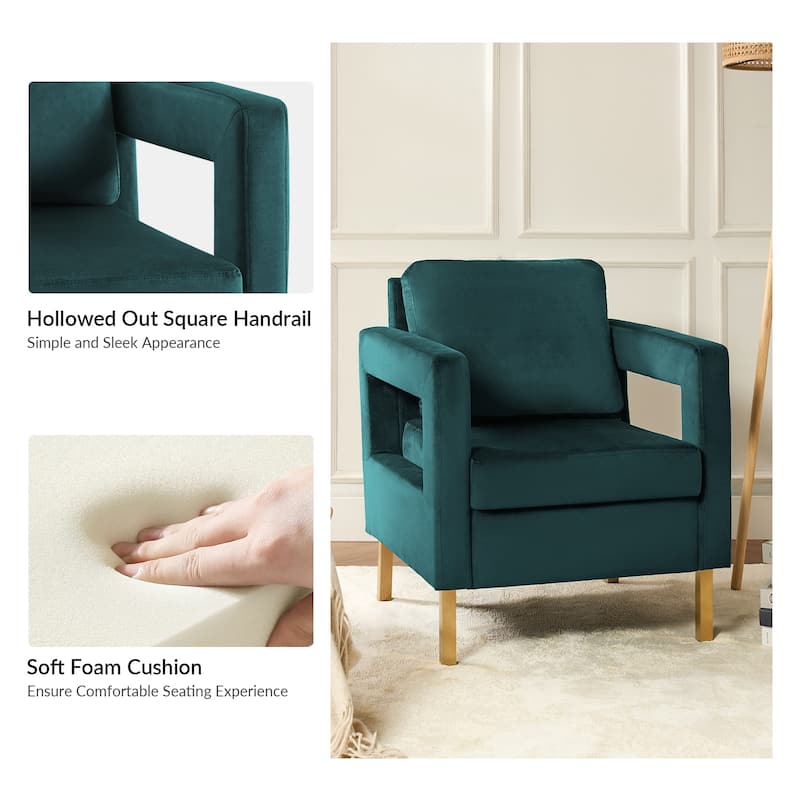 Valentina Comfy Accent Armchair with Golden Metal Legs and Removable Cushions by HULALA HOME