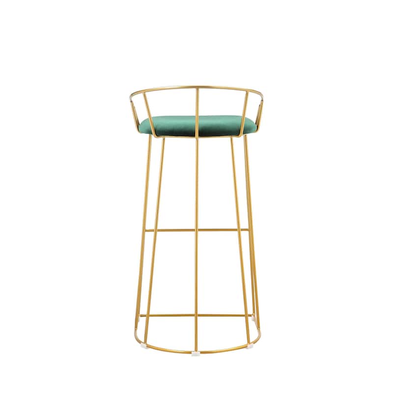 Cato 31 Inch Barstool Chair, Foam, Green Velvet, Gold Steel Open Frame