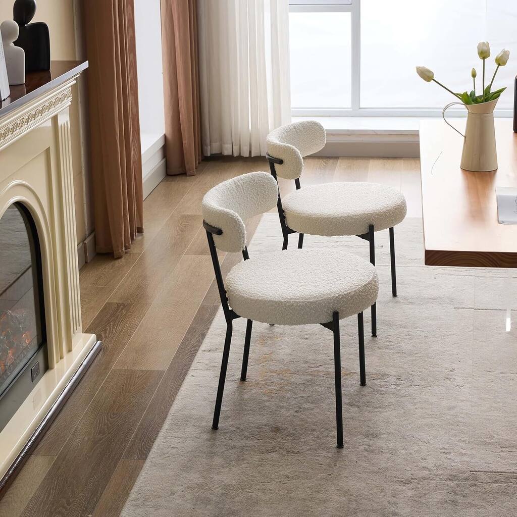 Set of 2 Upholstered Modern Kitchen Boucle Dining Chairs for Home, Kitchen