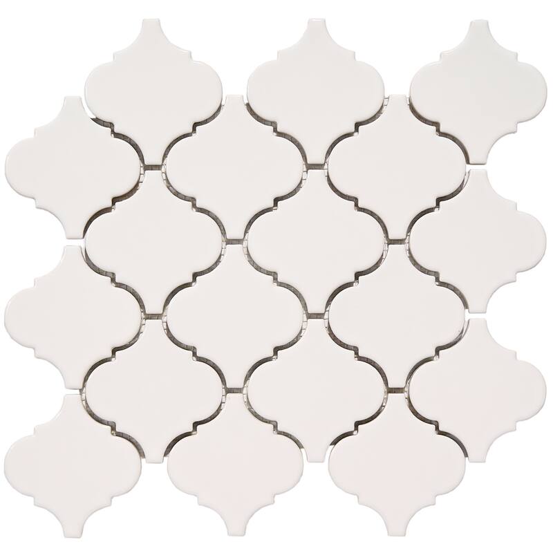 Arabesque 3.3" x 3.4" Porcelain Glossy Mosaic Tile - 5 sheets (4.20 sf) - White