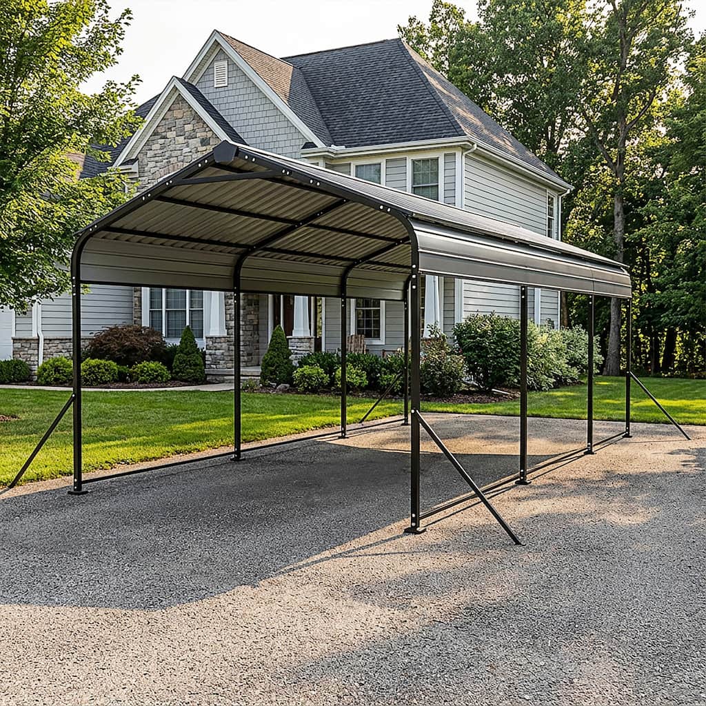 Steel Carport with Reinforced Frame, Windproof Ground Anchors