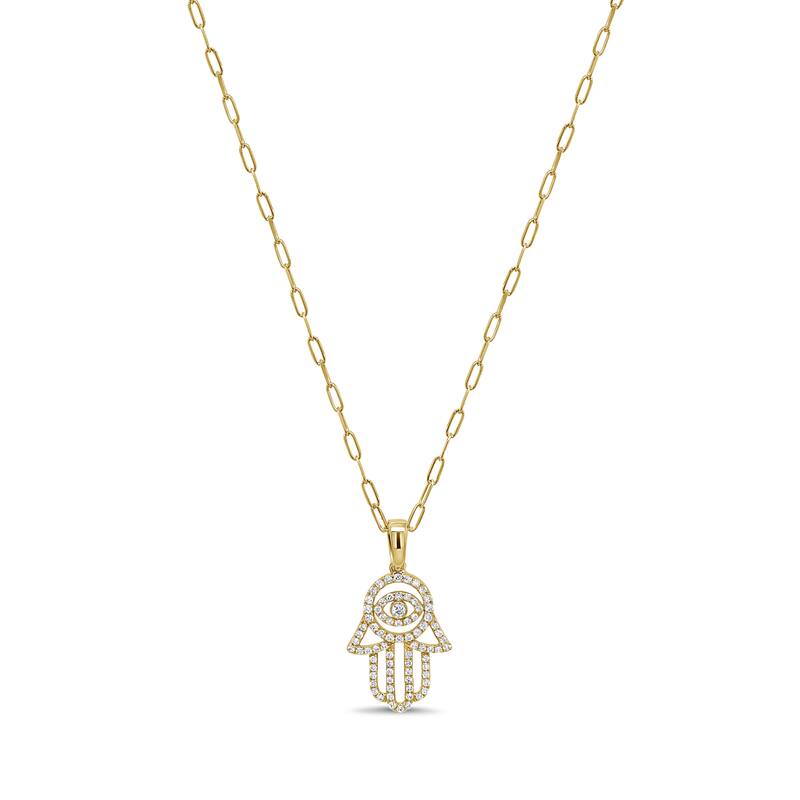 Joelle Collection 14K Gold Diamond Hamsa Necklace - Yellow