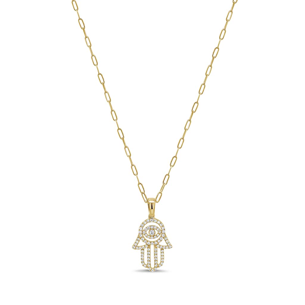 Joelle Collection 14K Gold Diamond Hamsa Necklace