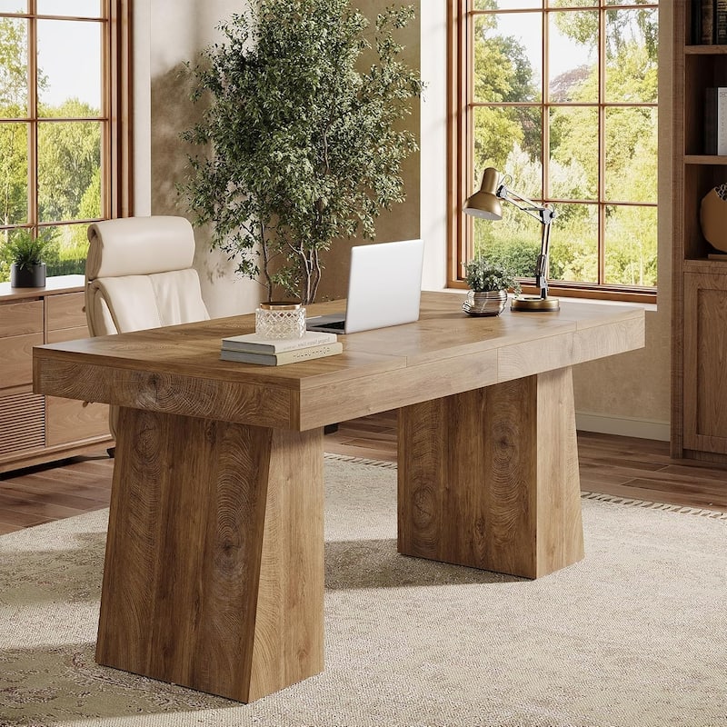 55" Executive Desk, Office Desk with Double Pedestal for Home Office