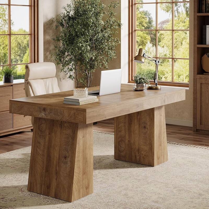 55" Modern Farmhouse Wooden Executive Desk Computer Conference Table