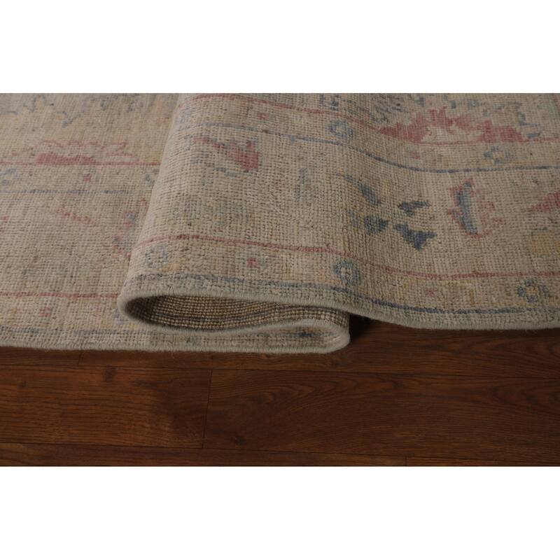 Light Green Oushak Vegetable Dye Turkish Area Rug Handmade Wool Carpet - 5'2"x 7'3"