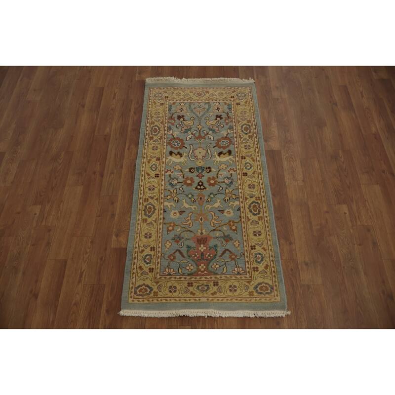 Hand Knotted Oriental 100% Wool Carpet Traditional All-Over Navy Blue & Blues Ziegler Area Rug - 4' 0'' X 2' 0''