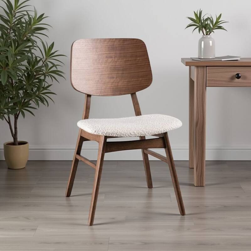 Narv Side Dining Chair Set of 2, Curved Panel Back, Walnut Brown Wood, Beige