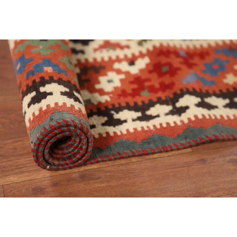 Vegetable Dye Striped Kilim Qashqai Persian Vintage Wool Carpet - 4'11"x 8'0"