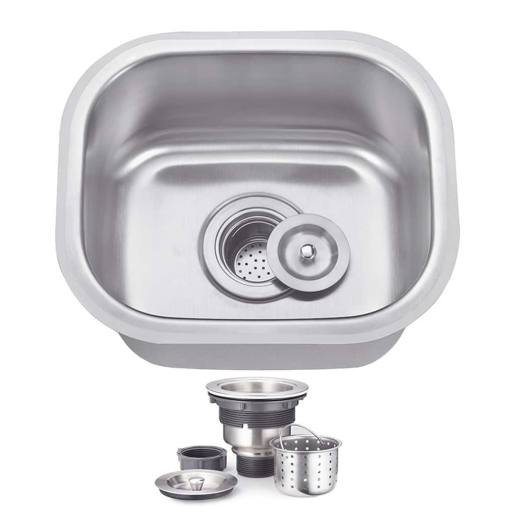 CB HOME 15'' Undermount Bar Sink, Drop in Stainless Steel RV Sink 18 Gauge, Single Bowl Small Kitchen Sink With Basket Strainer