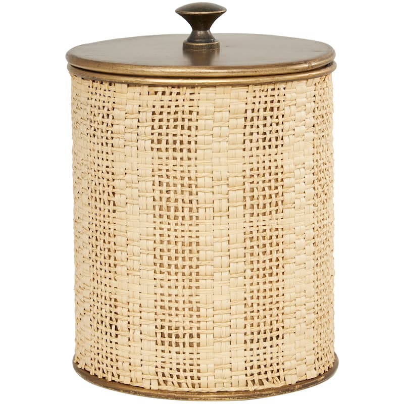 Beige Metal Handmade Woven Living Room Decorative Jars with Bronze Metal Lids (Set of 3)