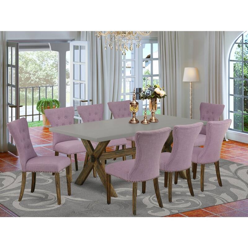 Elegant 9-Piece Dining Set - Rectangular Table with 8 Parsons Chairs - Hardwood Frame - Dining Room Furniture