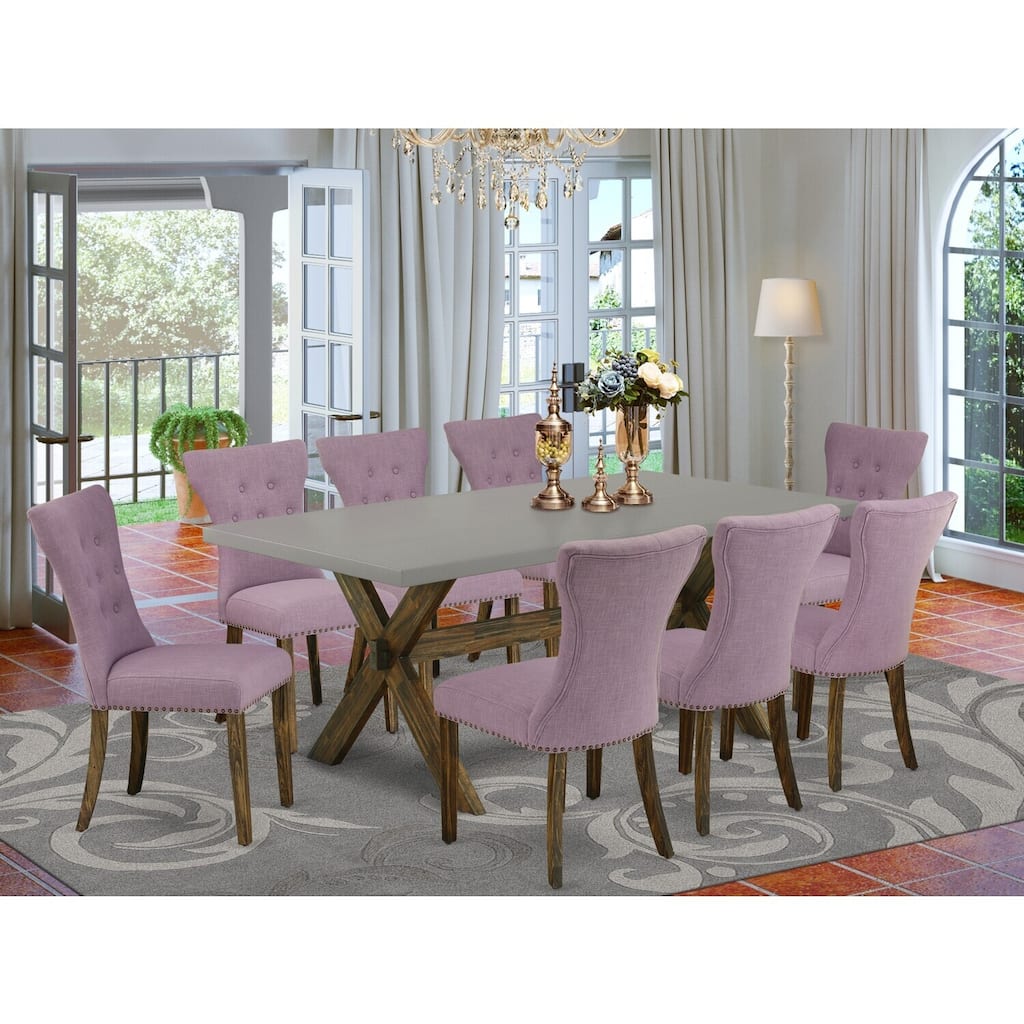 Elegant 9-Piece Dining Set - Rectangular Table with 8 Parsons Chairs - Hardwood Frame - Dining Room Furniture