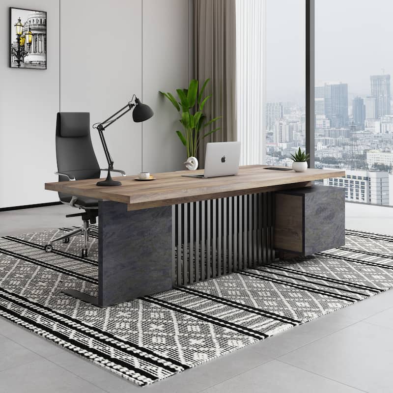 WESOME Large L-Shaped Executive Desk with Drawers Cabinet Cable Management