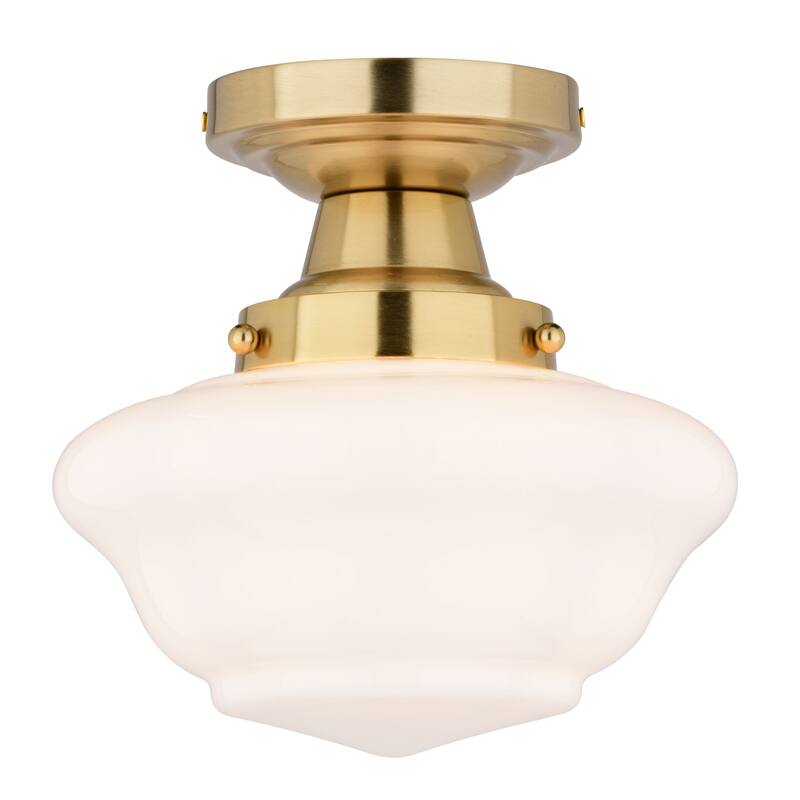 Eastgate 8.75-in W Traditional Semi Flush Mount Ceiling Light White Schoolhouse Glass