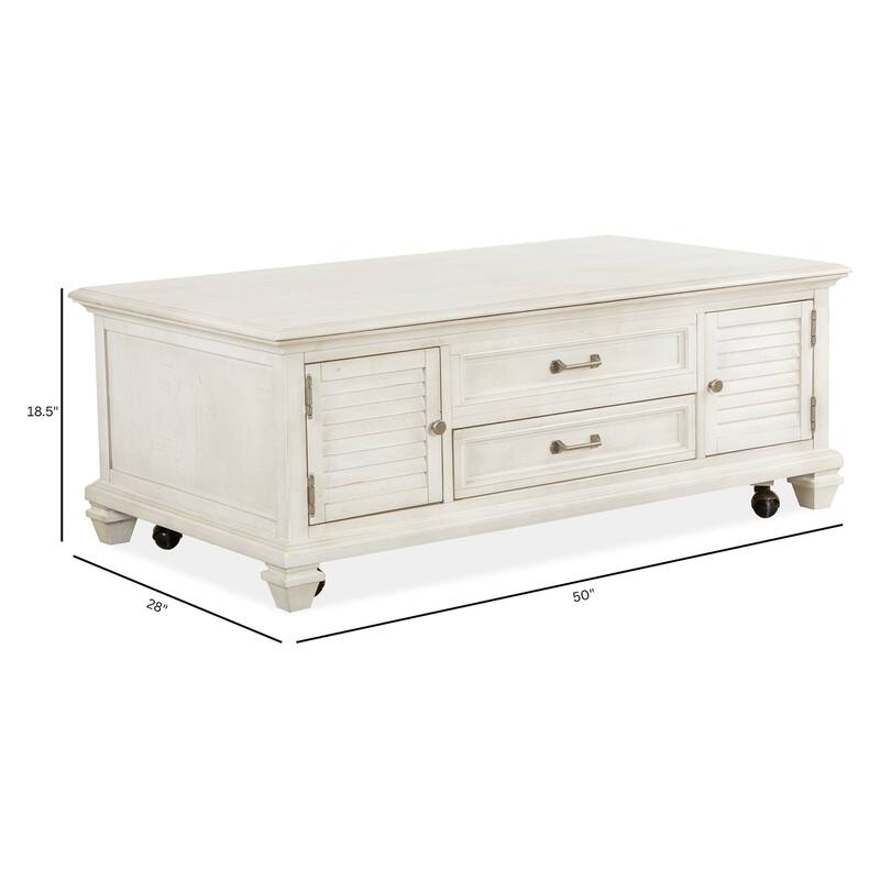 Magnussen Home Newport Alabaster Lift Top Storage Cocktail Table with Casters - 50''W x 28''D x 18.5''H