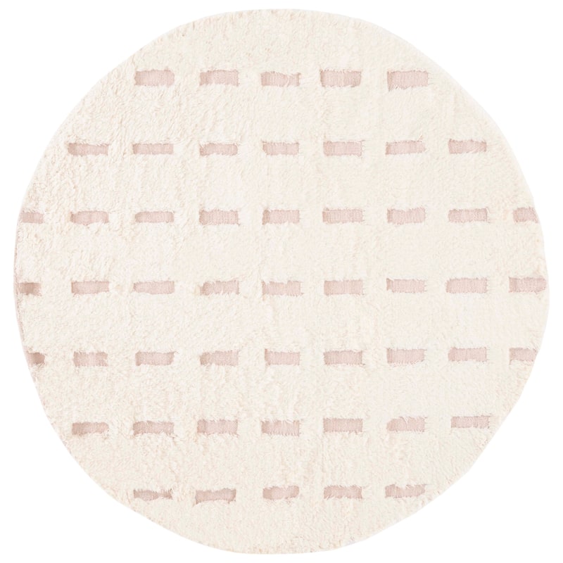 SAFAVIEH Handmade Casablanca Shag Arnela Wool Rug - 6' Round - Pink/Ivory