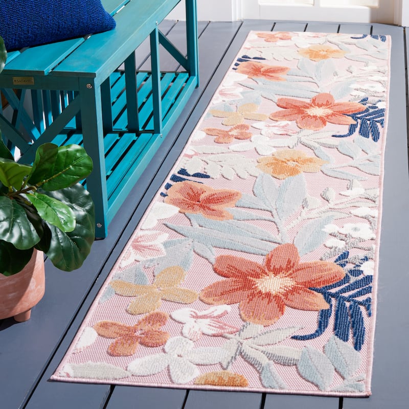 SAFAVIEH Cabana Tamayo Indoor/ Outdoor Waterproof Transitional Rug - 2'x9'Runner - Pink/Grey