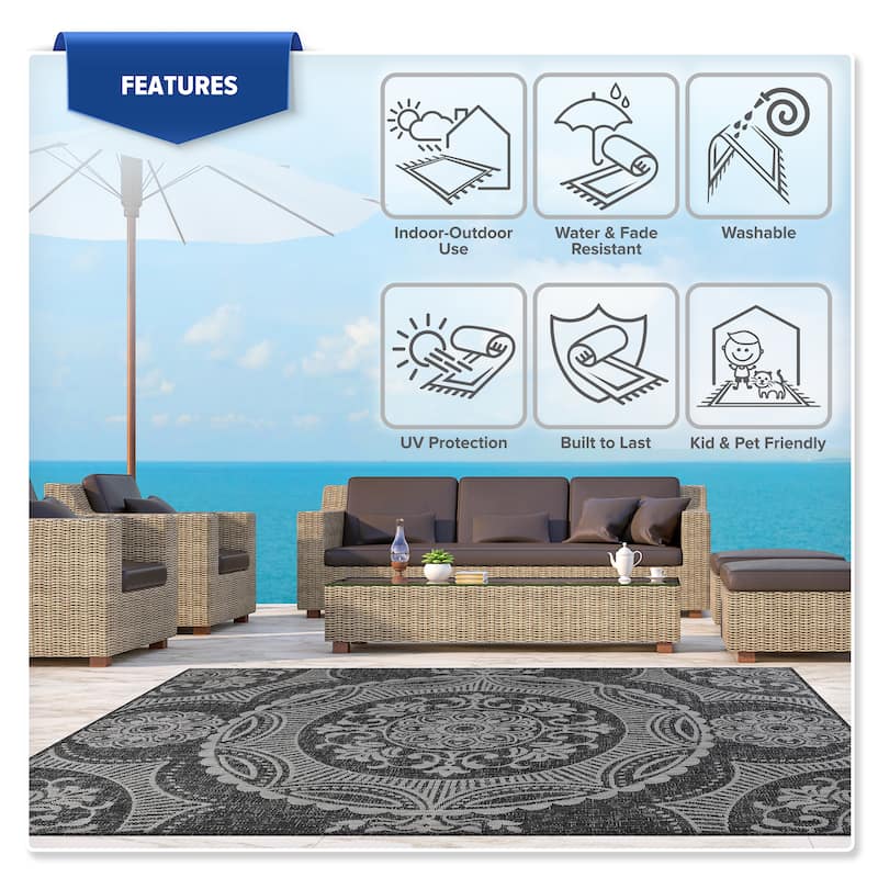 Beverly Rug Medallion Modern Indoor Outdoor Washable Area Rug