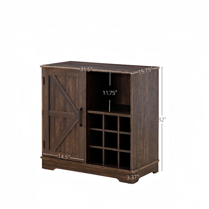 Wine Bar Cabinet for Liquor and Glasses, Farmhouse Coffee Bar, Cabinet with Wine Rack Barn Door Buffet Sideboard Cabinet