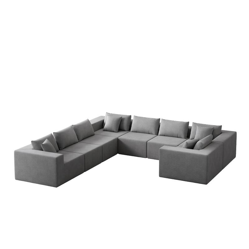 Modern Modular L Shaped Sectional Sofa with Corduroy Upholstery for Living Rooms or Apartments, No-Assembly