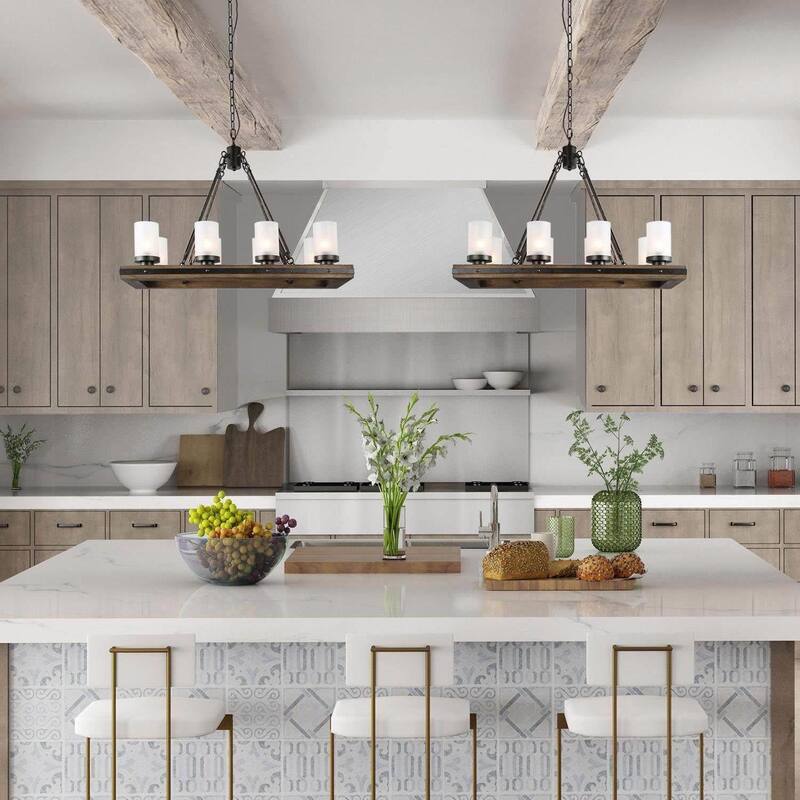 Farmhouse 8-light Wood Island Chandelier for Dining Room - L29.9"xW13"xH22.8"