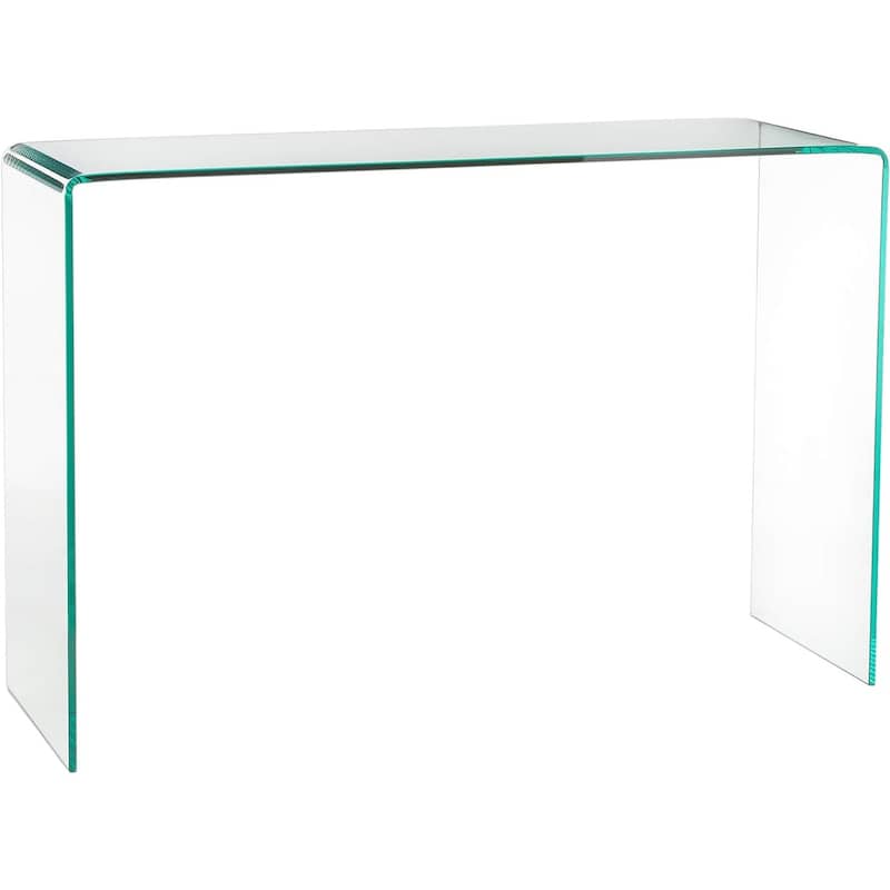 Modern Contemporary Bent Glass Entryway Console Table, 32" height, Clear