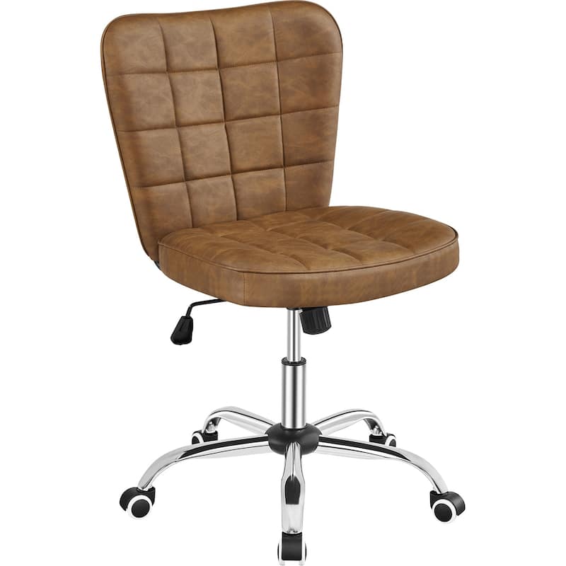 Yaheetech Modern Faux Leather Armless Desk Chair Task Chair with Chrome-finish Metal Base - N/A