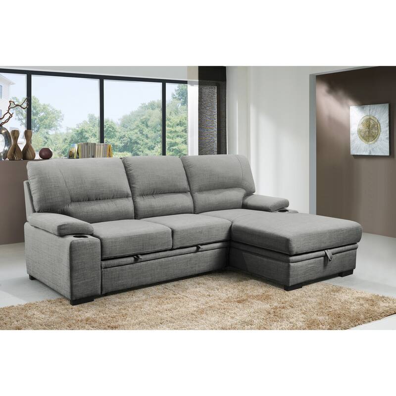Gallo 93 in. 2-Piece Right Facing Sleeper Sofa with Storage & Cupholder - Grey