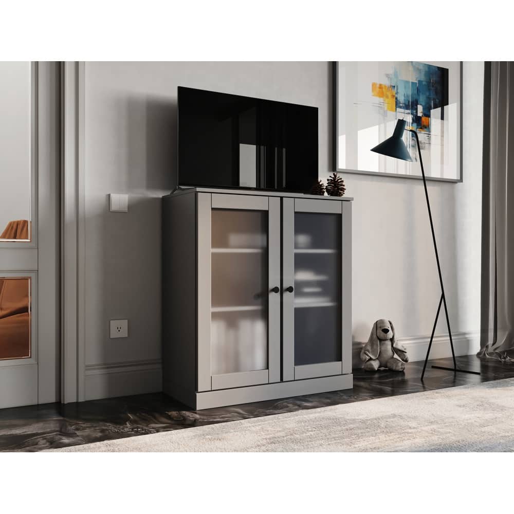 Palace Imports 100% Solid Wood TV Stand with Frosted Glass Doors for TVs up to 32"