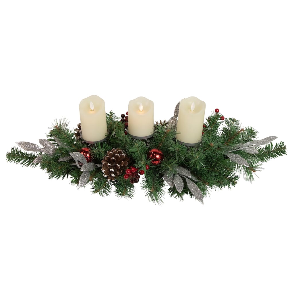 32" Frosted Pine Cone Berries Artificial Candle Holder Centerpiece