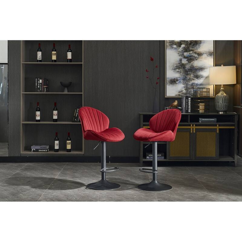 Adjustable Swivel Bar Stools Set of 2, Counter Height Bar Chairs with Back, Velvet Armless Dining Chair with Footrest