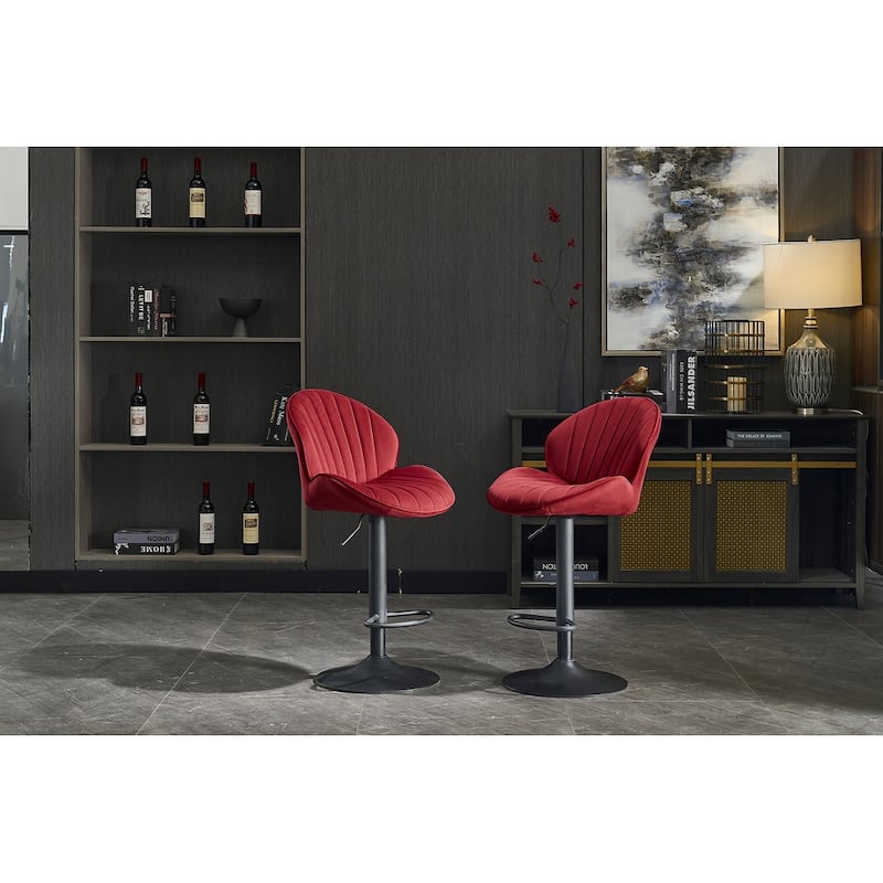 Set of 2 Adjustable Bar Stools with Back & Footrest, Red Counter Height for Kitchen & Pub